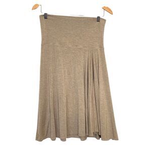 Max Studio Heather Mocha Cream Stretch Pleated Skirt Size Medium Stretchy Flowy